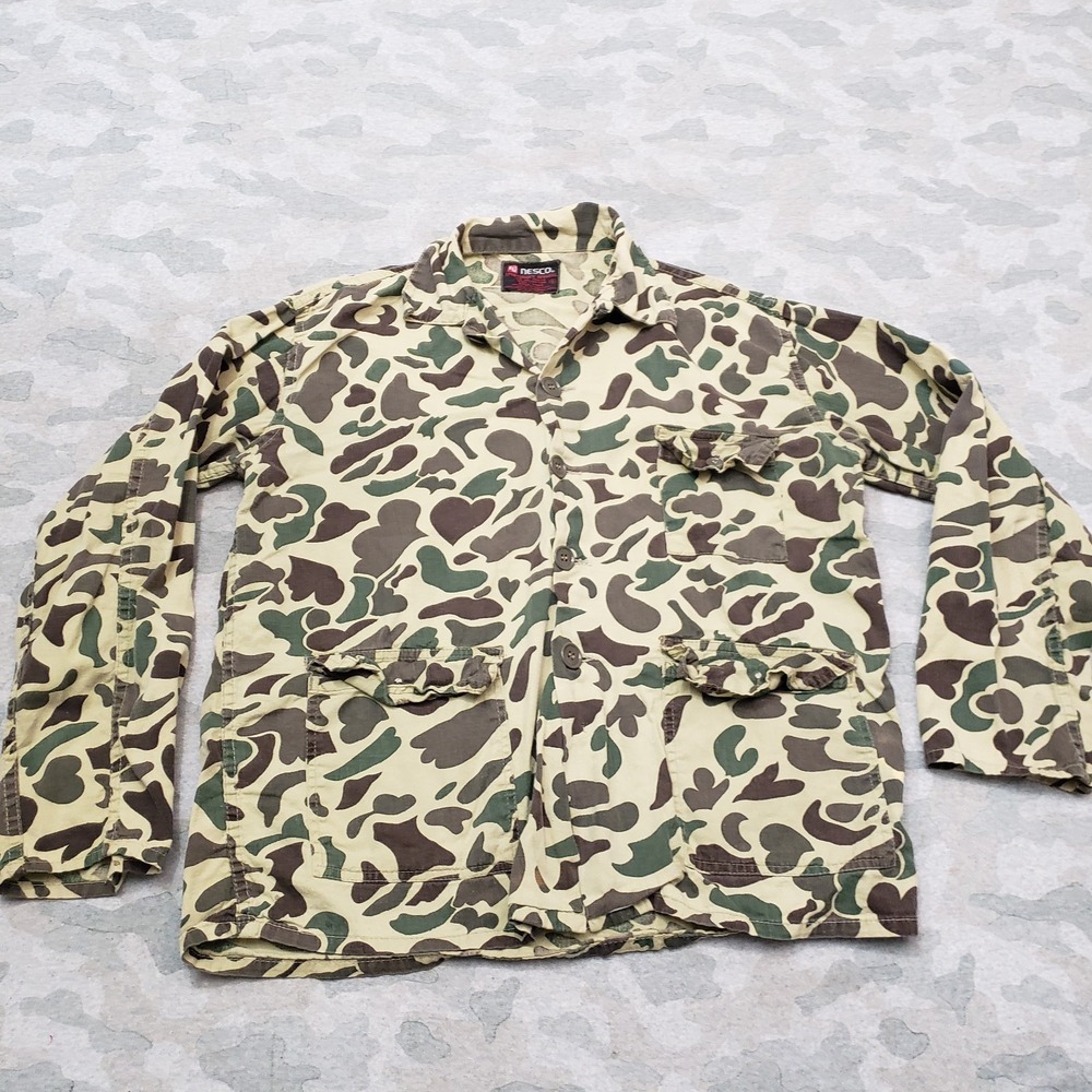 Vintage Nesco Shirt Mens Small Green Frog Skin Camo Long Sleeve Button Hunting